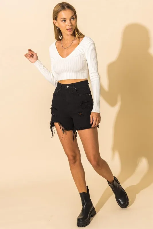 STEVIE DISTRESSED DENIM SHORTS