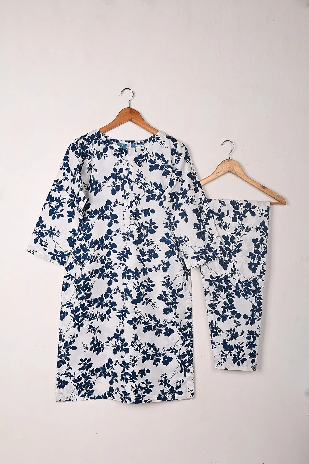 STP-252A-White  - Women 2Pc Ready to Wear Polo Cotton Digital Print Co-Ord Set