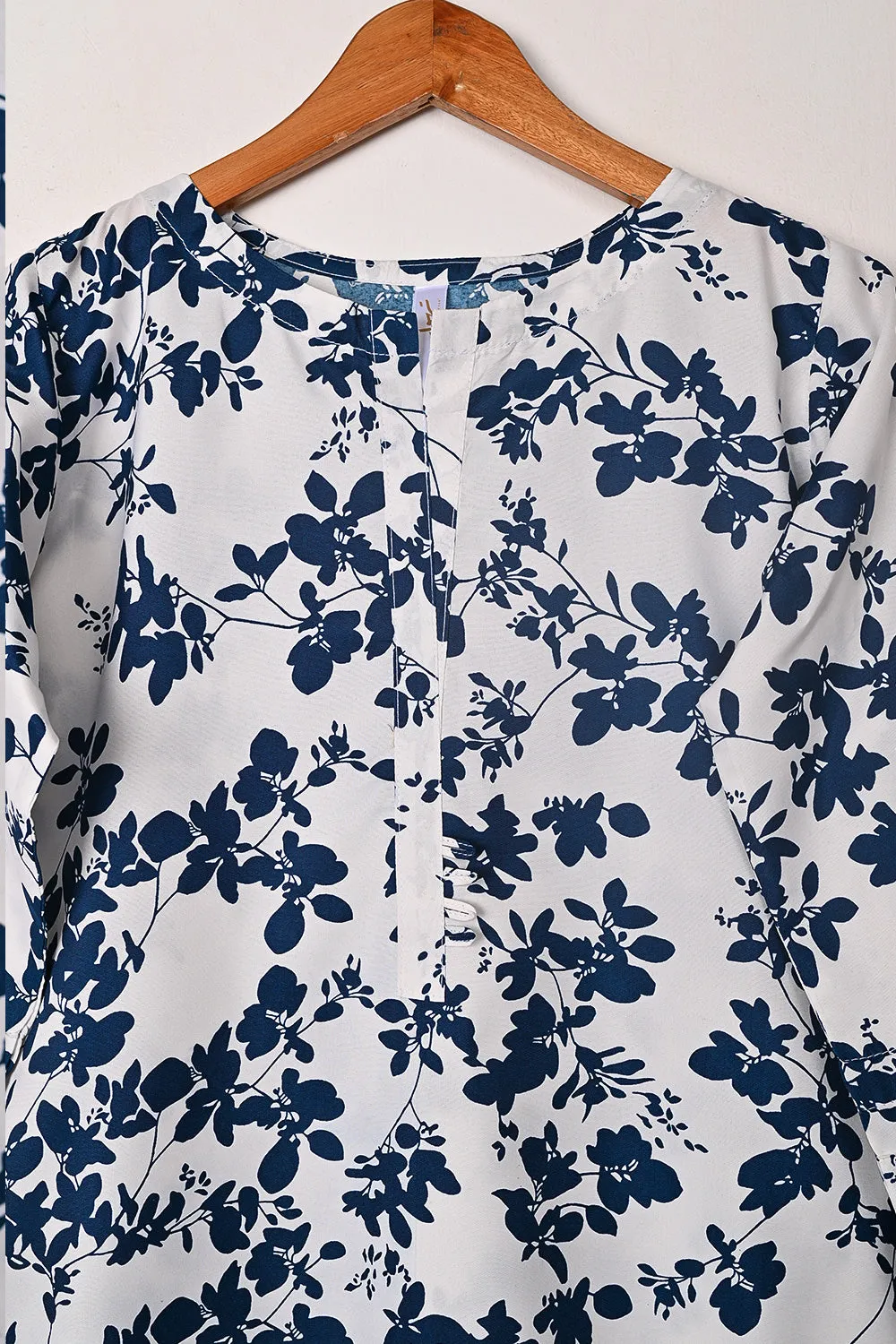STP-252A-White  - Women 2Pc Ready to Wear Polo Cotton Digital Print Co-Ord Set