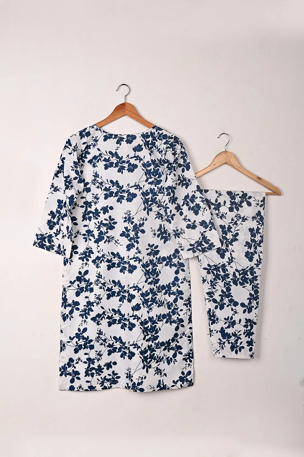 STP-252A-White  - Women 2Pc Ready to Wear Polo Cotton Digital Print Co-Ord Set