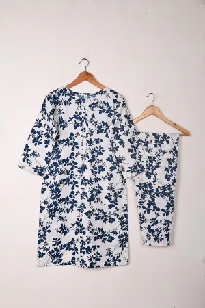 STP-252A-White  - Women 2Pc Ready to Wear Polo Cotton Digital Print Co-Ord Set