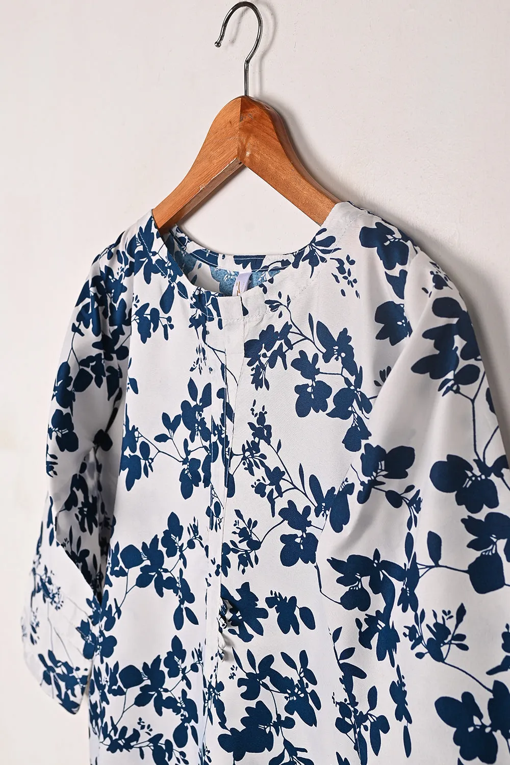 STP-252A-White  - Women 2Pc Ready to Wear Polo Cotton Digital Print Co-Ord Set
