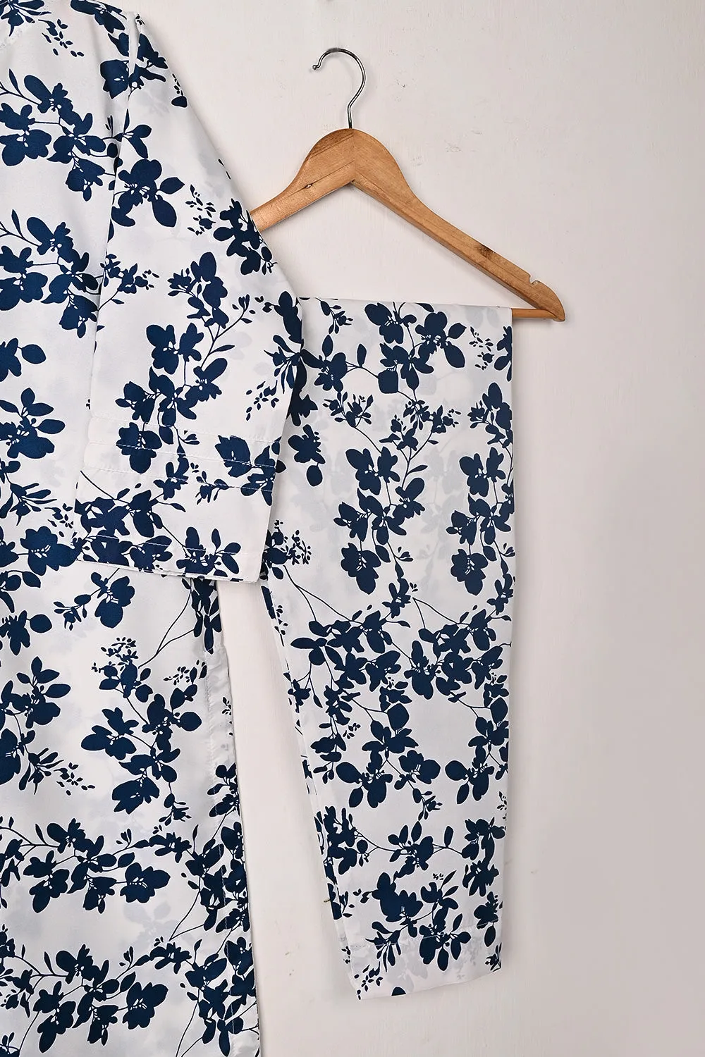 STP-252A-White  - Women 2Pc Ready to Wear Polo Cotton Digital Print Co-Ord Set