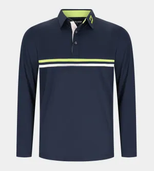 STRIPE PERFORMANCE LONG SLEEVE POLO - NAVY