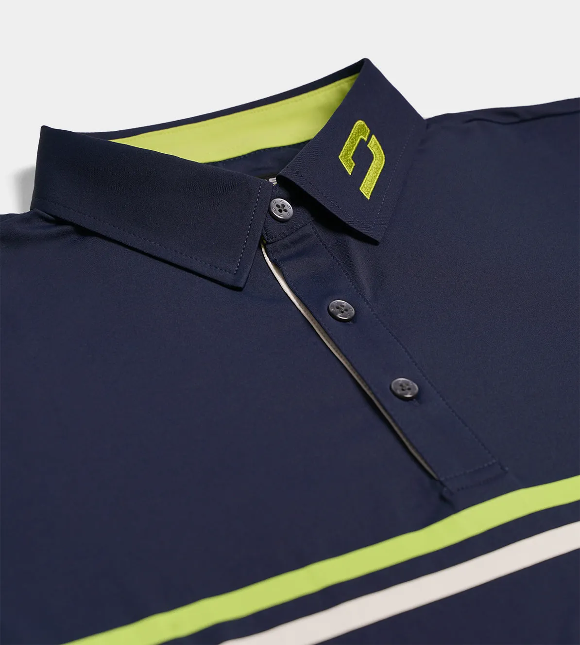 STRIPE PERFORMANCE LONG SLEEVE POLO - NAVY