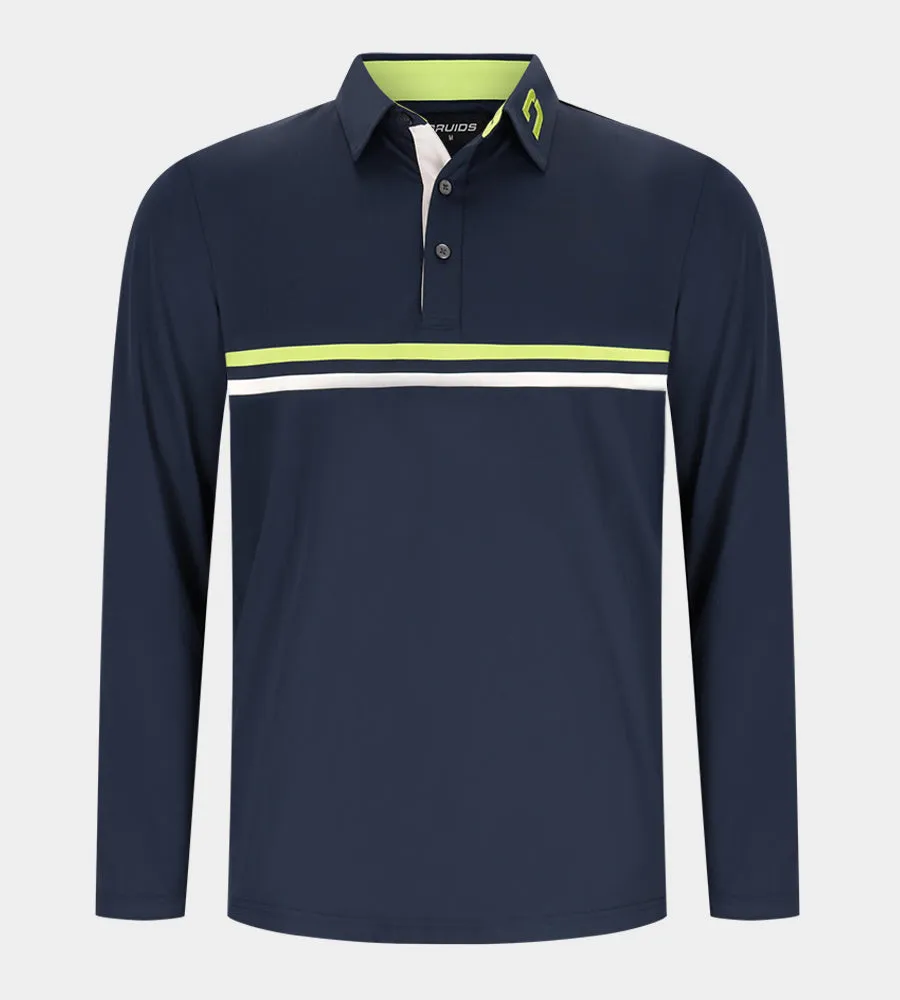 STRIPE PERFORMANCE LONG SLEEVE POLO - NAVY