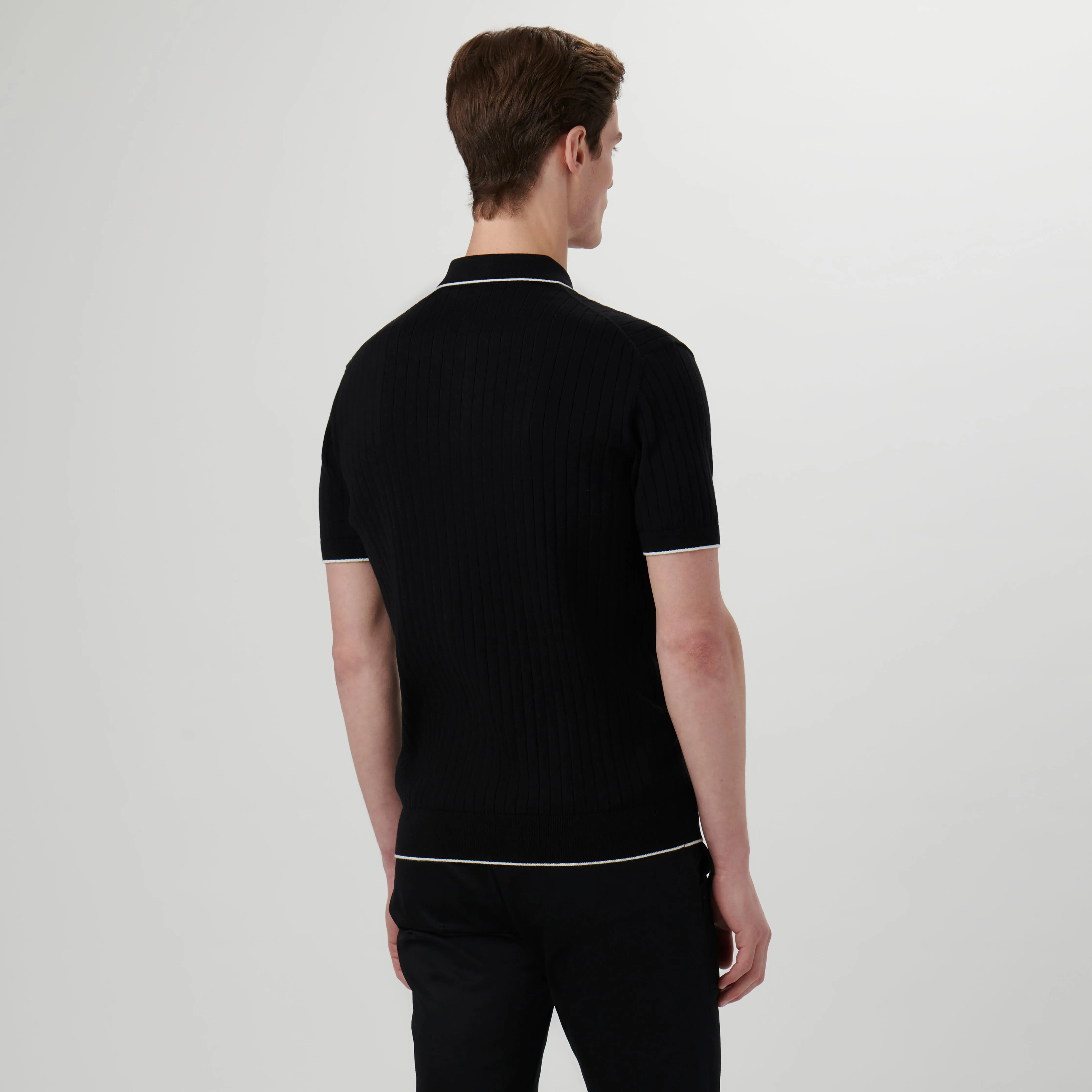 Stripe Stitch Three Button Polo Sweater
