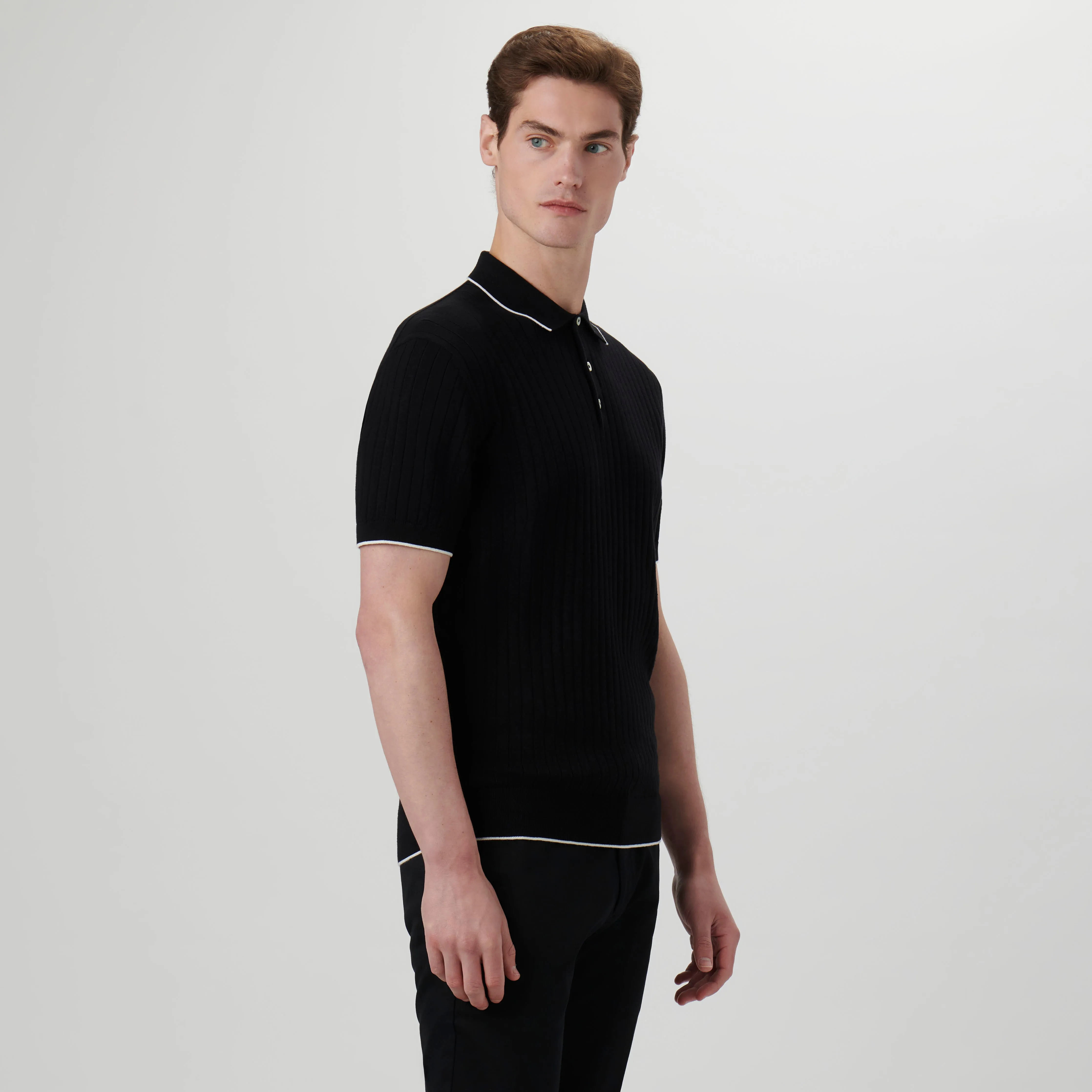 Stripe Stitch Three Button Polo Sweater