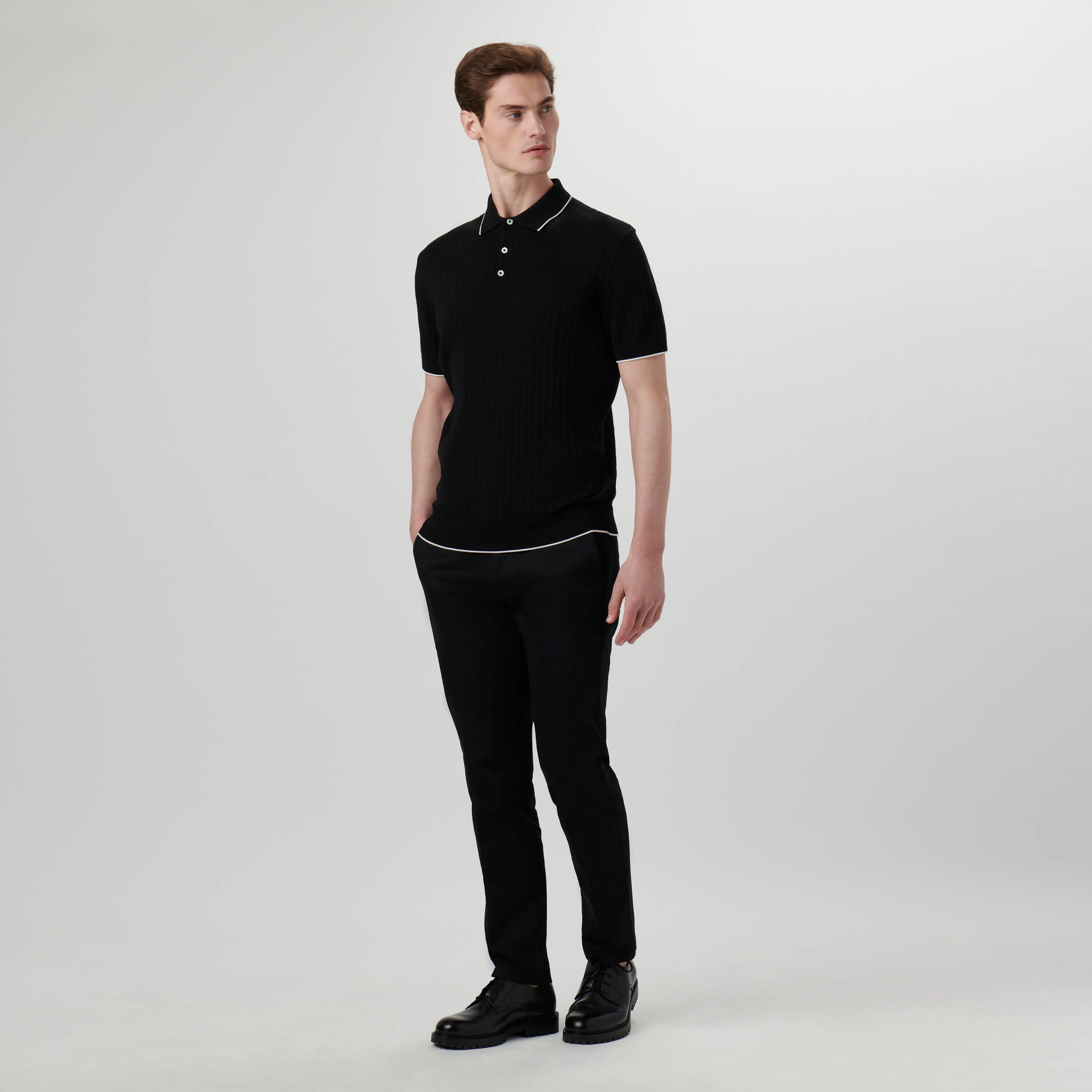 Stripe Stitch Three Button Polo Sweater