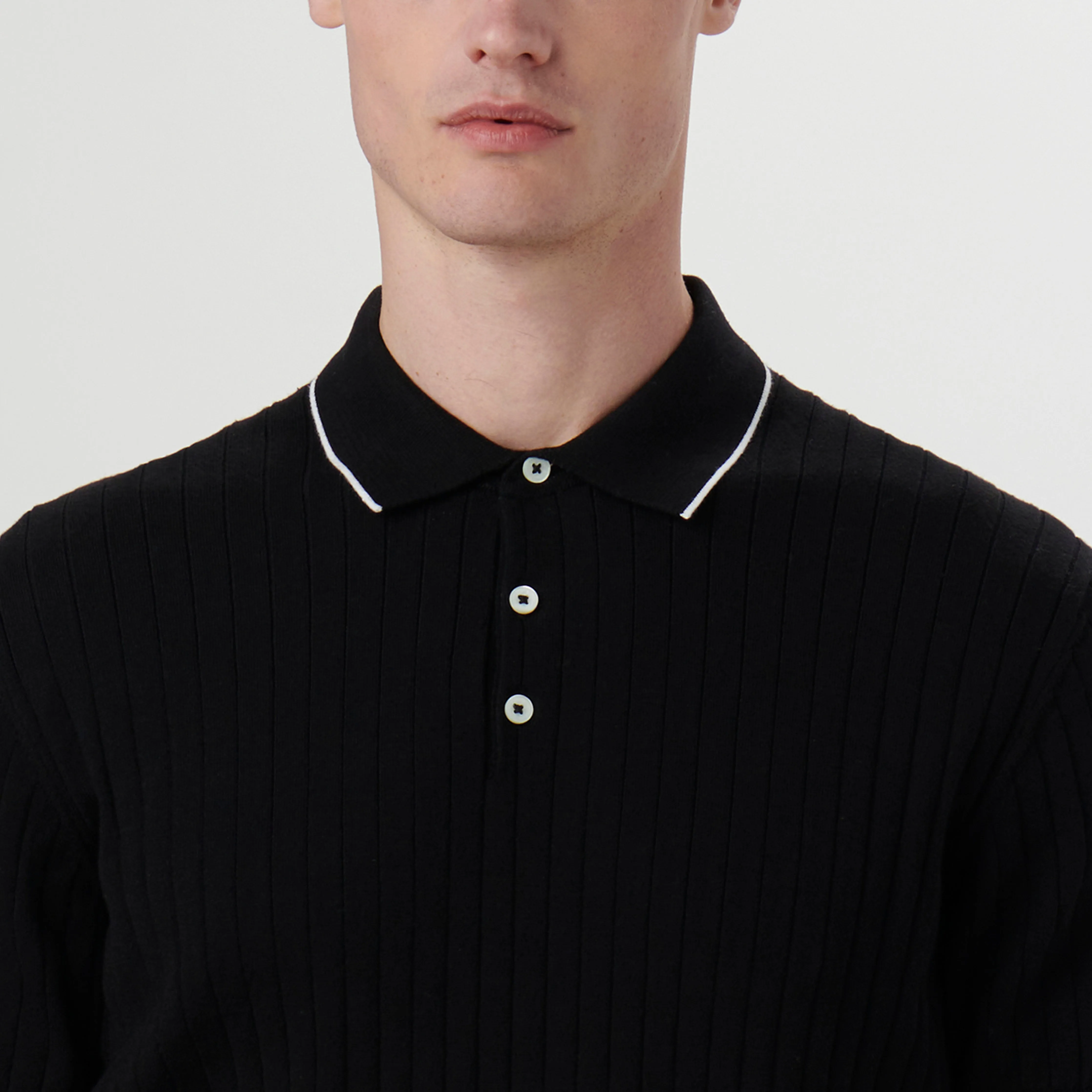 Stripe Stitch Three Button Polo Sweater