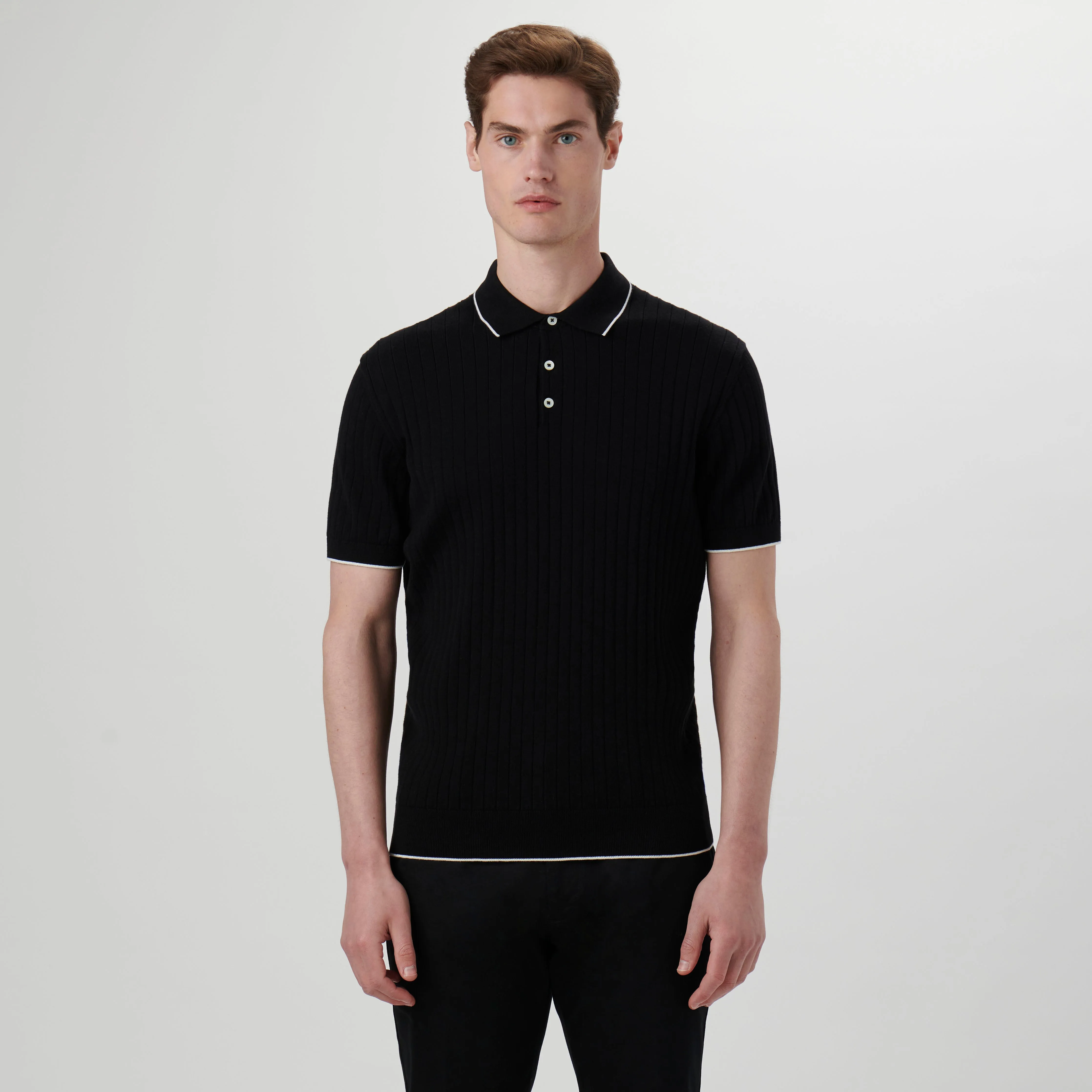 Stripe Stitch Three Button Polo Sweater