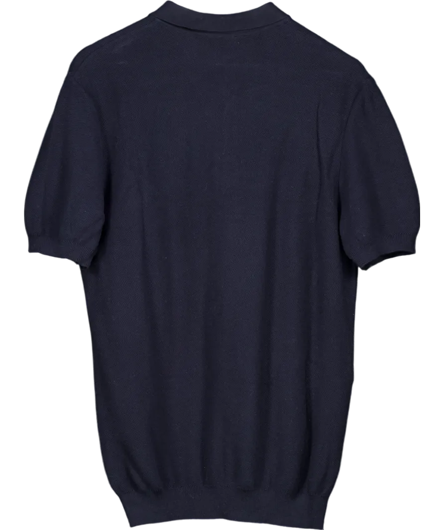 Sunspel Blue Knit Polo Shirt UK M