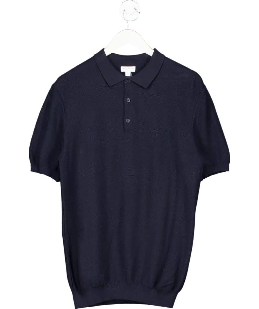 Sunspel Blue Knit Polo Shirt UK M