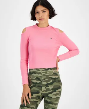 Tommy Jeans Women's Cold-Shoulder Long-Sleeve T-Shirt T2HH0EHH Peony Pink XL
