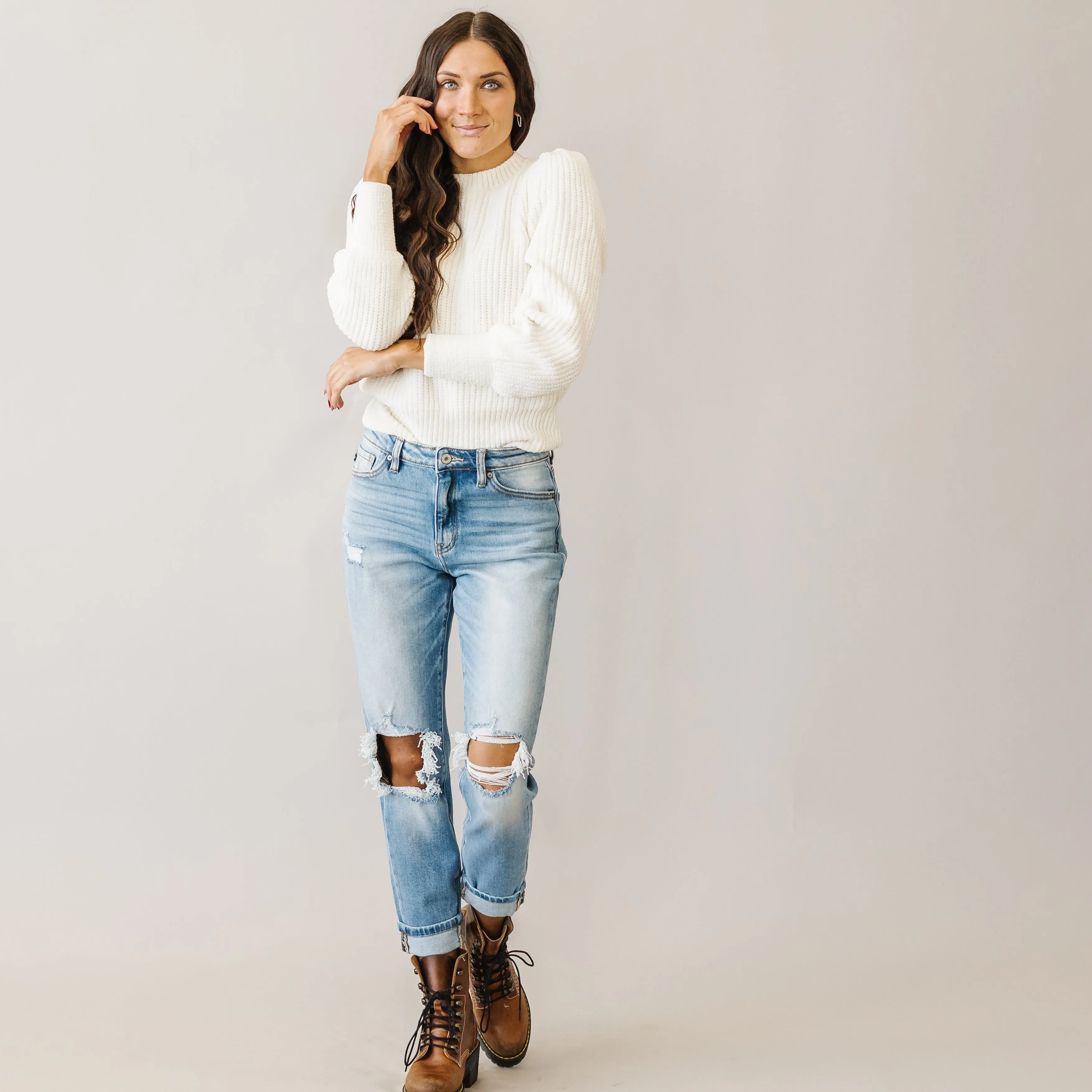 Too Much Love KanCan High Rise Relaxed Distressed Light Wash Jeans