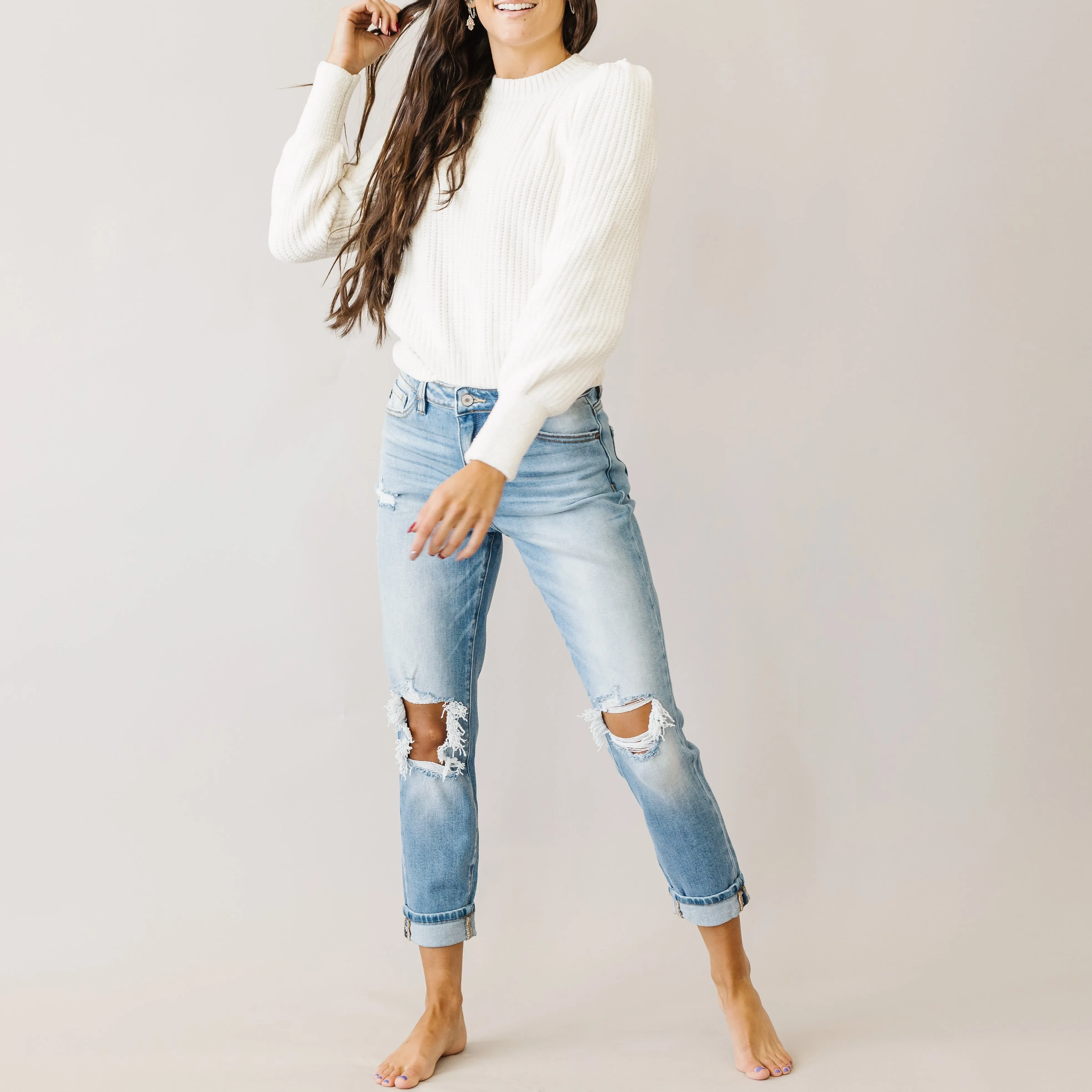 Too Much Love KanCan High Rise Relaxed Distressed Light Wash Jeans