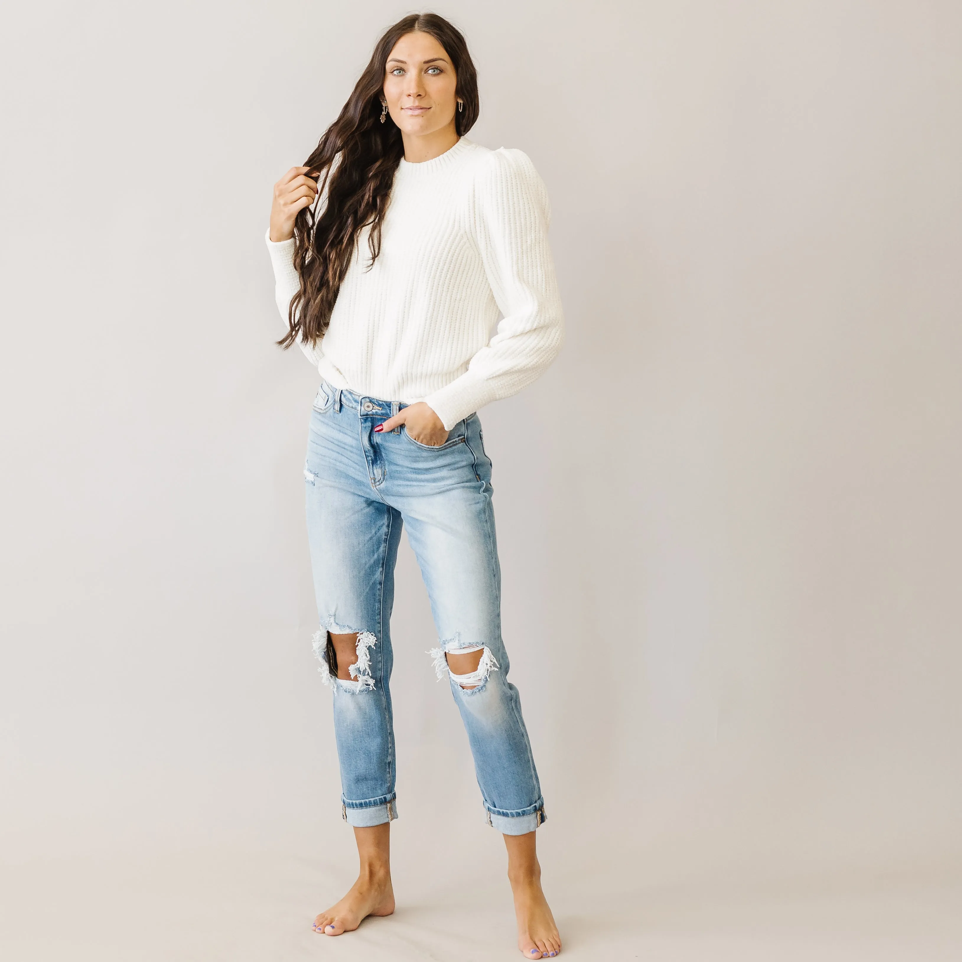Too Much Love KanCan High Rise Relaxed Distressed Light Wash Jeans