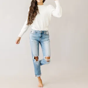 Too Much Love KanCan High Rise Relaxed Distressed Light Wash Jeans