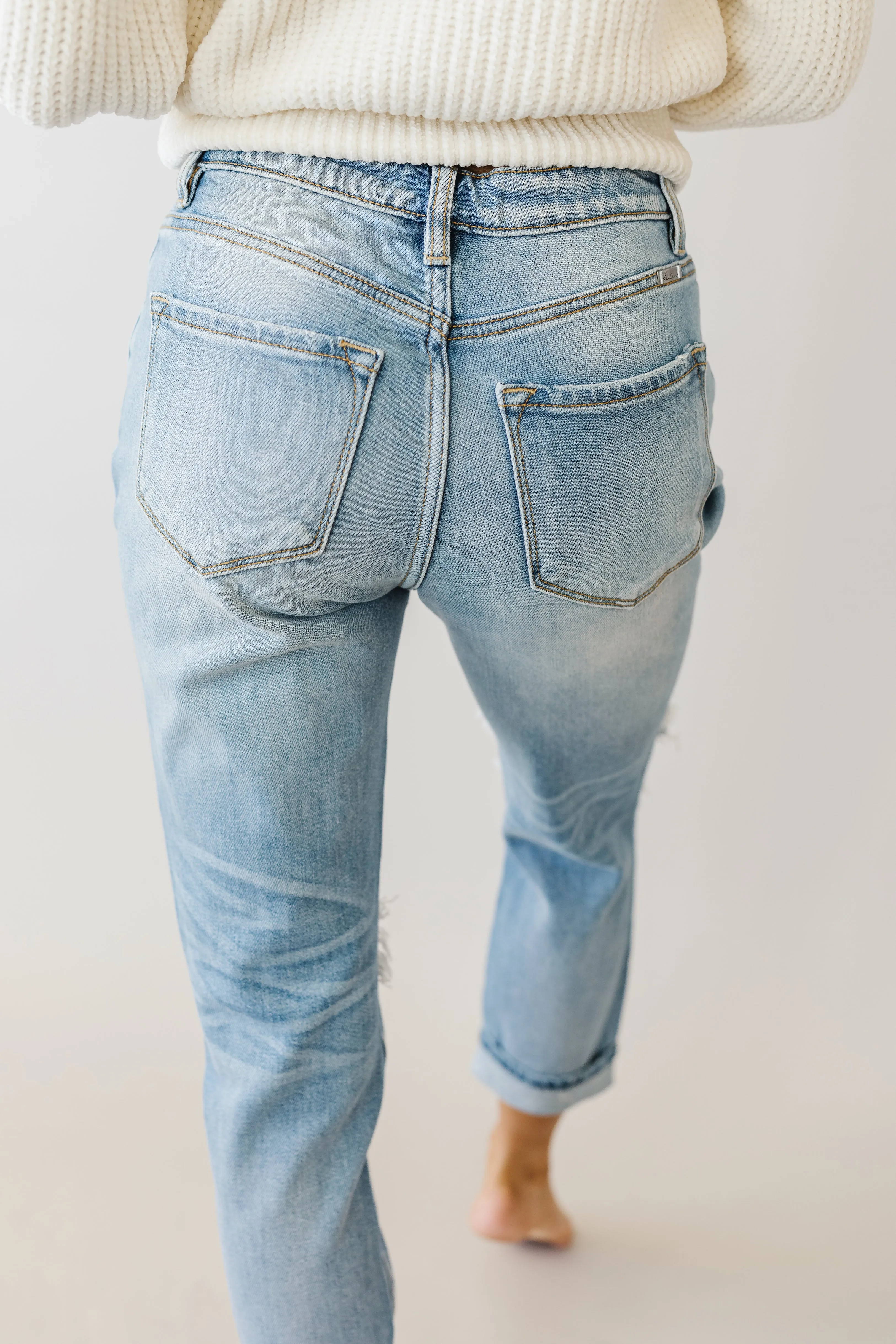Too Much Love KanCan High Rise Relaxed Distressed Light Wash Jeans