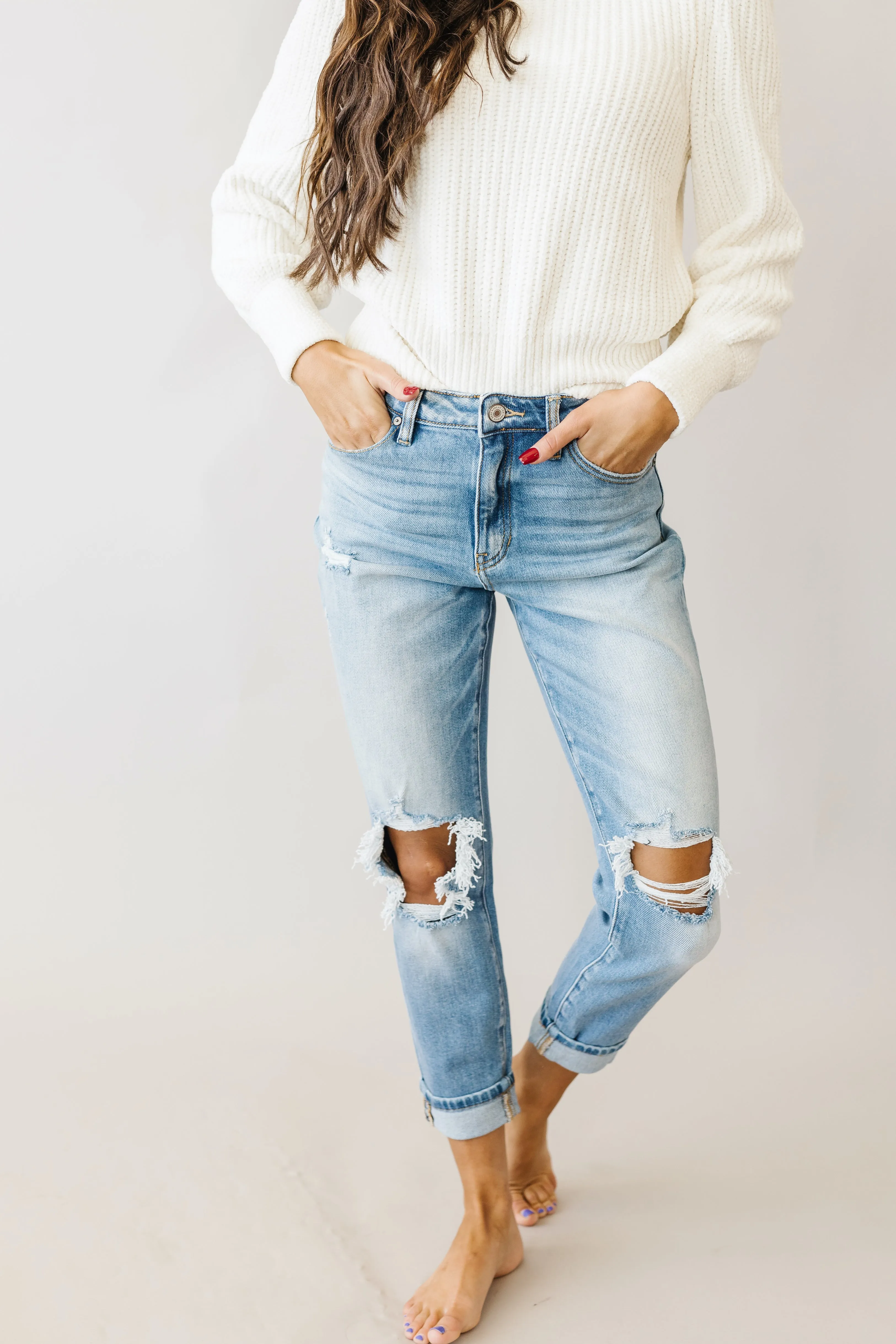 Too Much Love KanCan High Rise Relaxed Distressed Light Wash Jeans