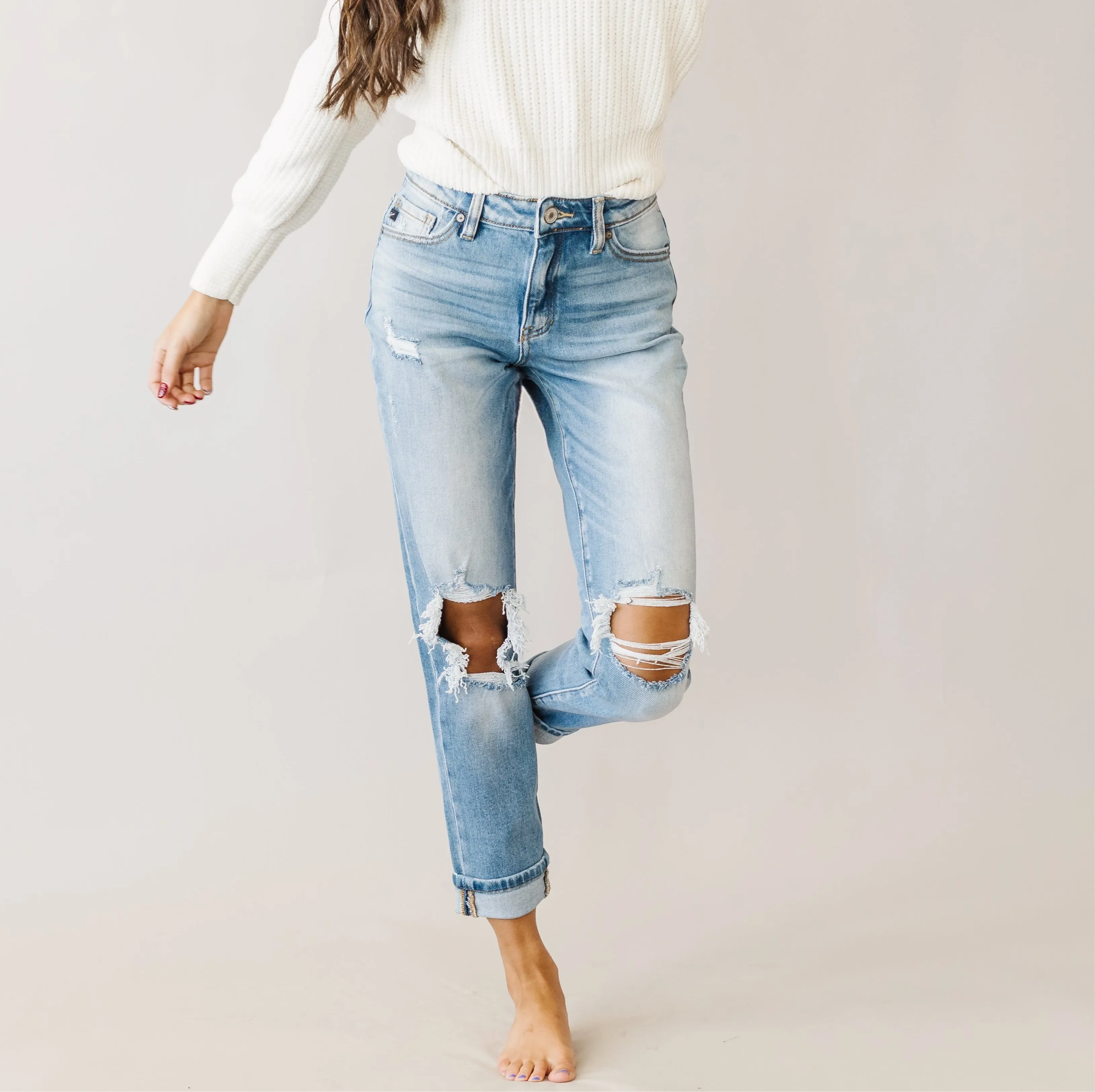 Too Much Love KanCan High Rise Relaxed Distressed Light Wash Jeans