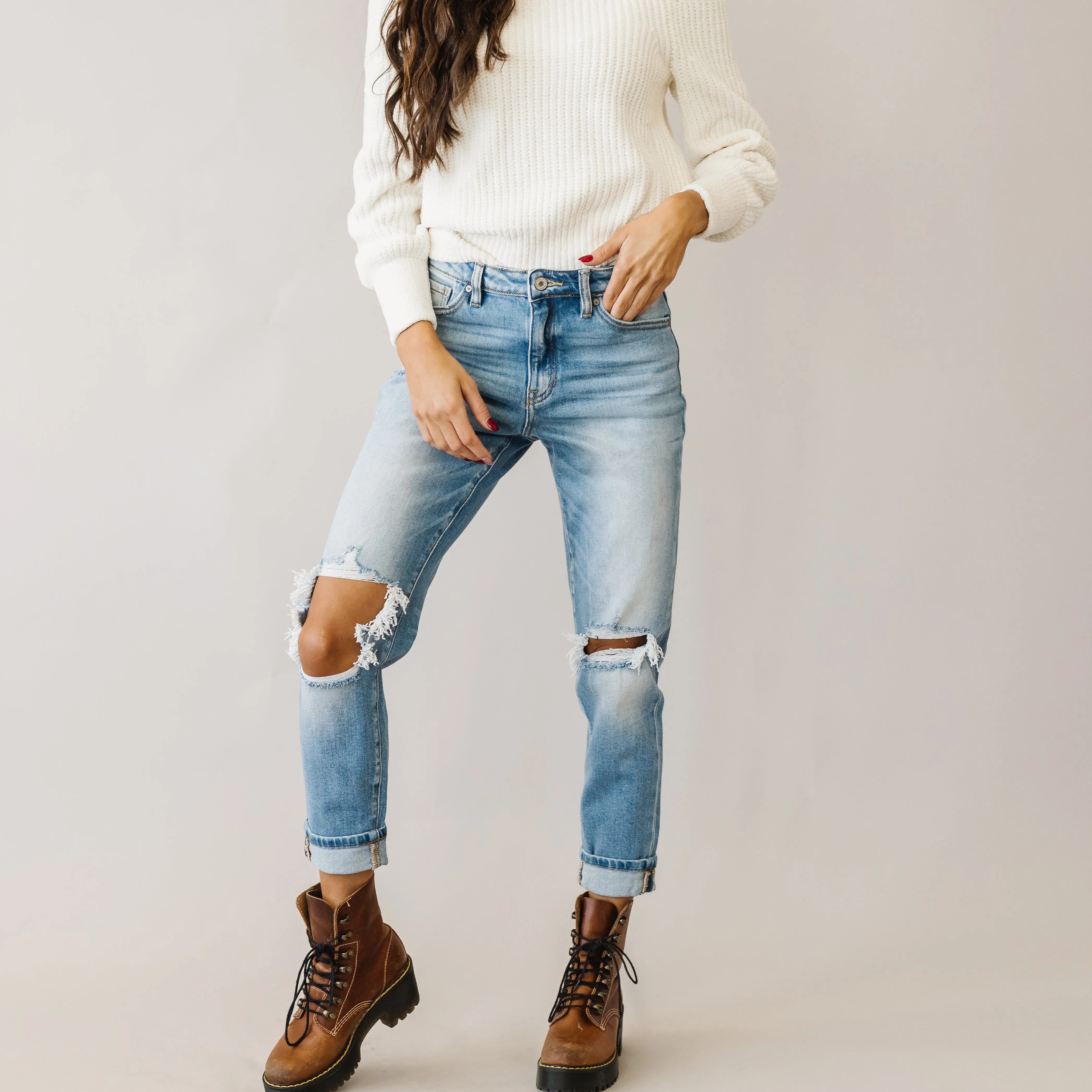 Too Much Love KanCan High Rise Relaxed Distressed Light Wash Jeans