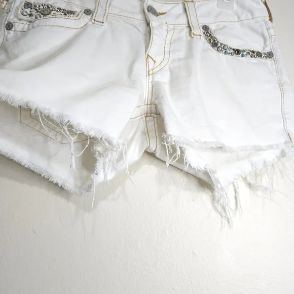 True Religion Y2K Keira Studded Embellished White Denim Short Shorts Womens 8/29