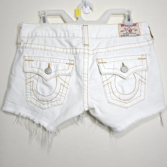 True Religion Y2K Keira Studded Embellished White Denim Short Shorts Womens 8/29