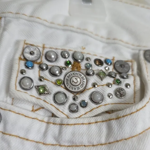 True Religion Y2K Keira Studded Embellished White Denim Short Shorts Womens 8/29