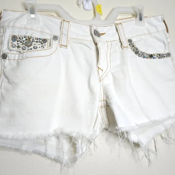 True Religion Y2K Keira Studded Embellished White Denim Short Shorts Womens 8/29