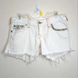 True Religion Y2K Keira Studded Embellished White Denim Short Shorts Womens 8/29