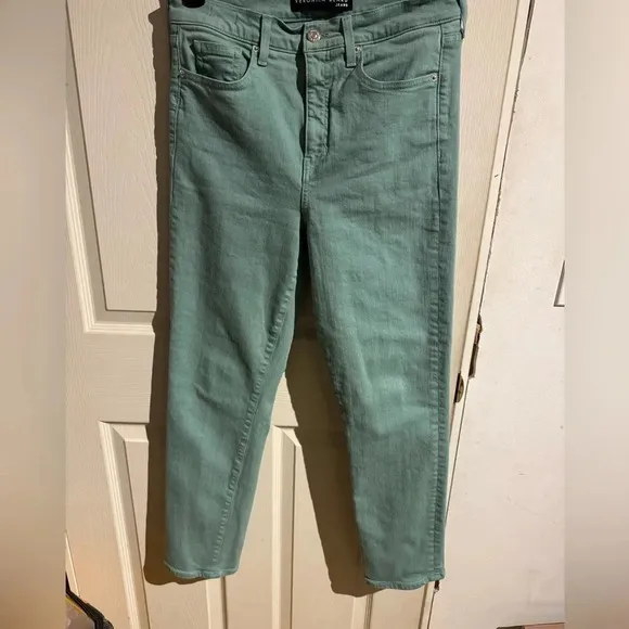 Veronica Beard Jeans Ryleigh Slim Straight High Rise Teal Size 29/8