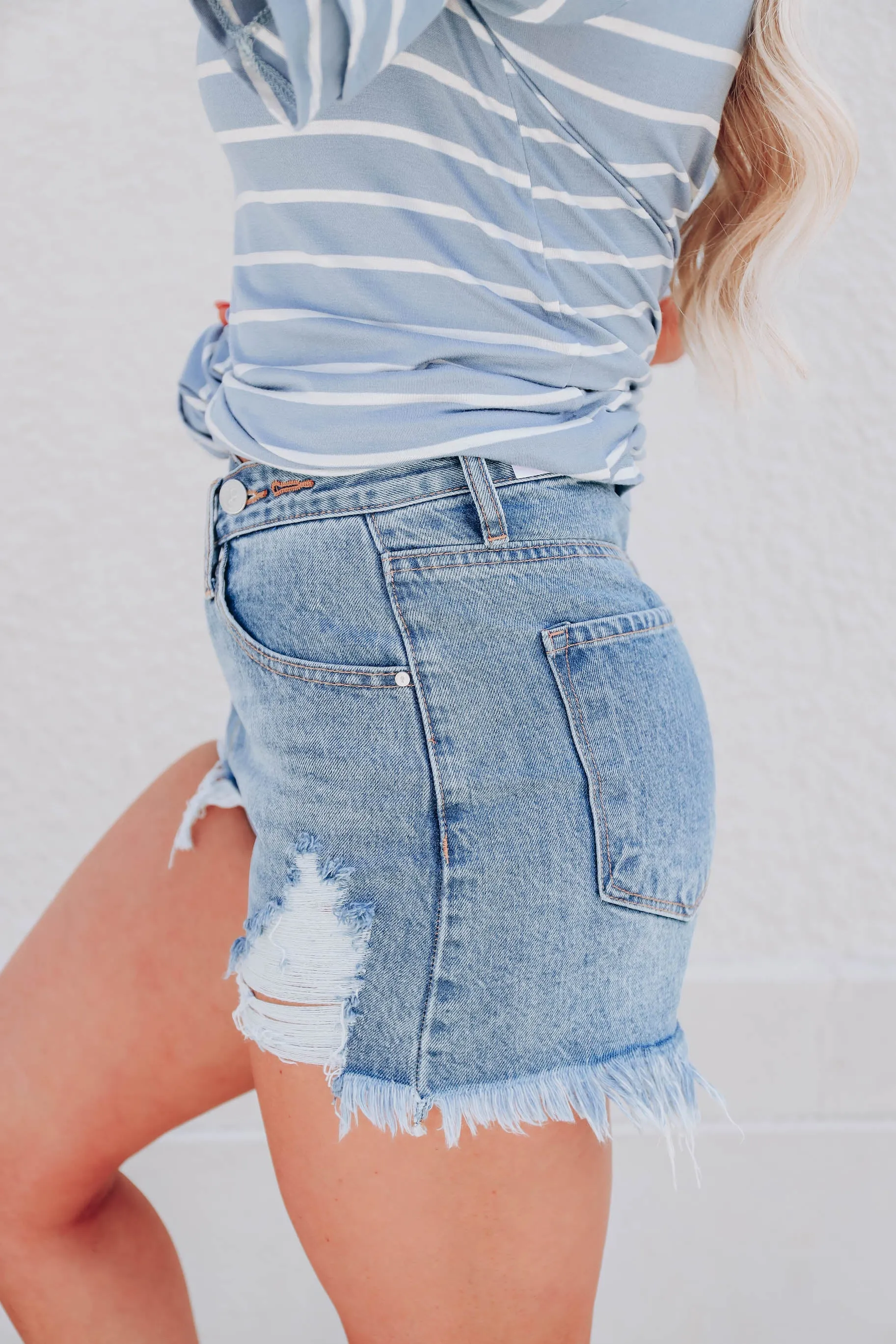 Vesper Asymmetrical Denim Mom Shorts