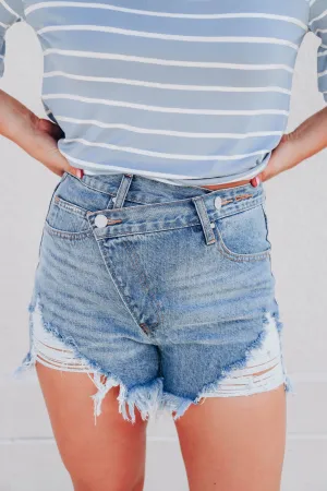 Vesper Asymmetrical Denim Mom Shorts