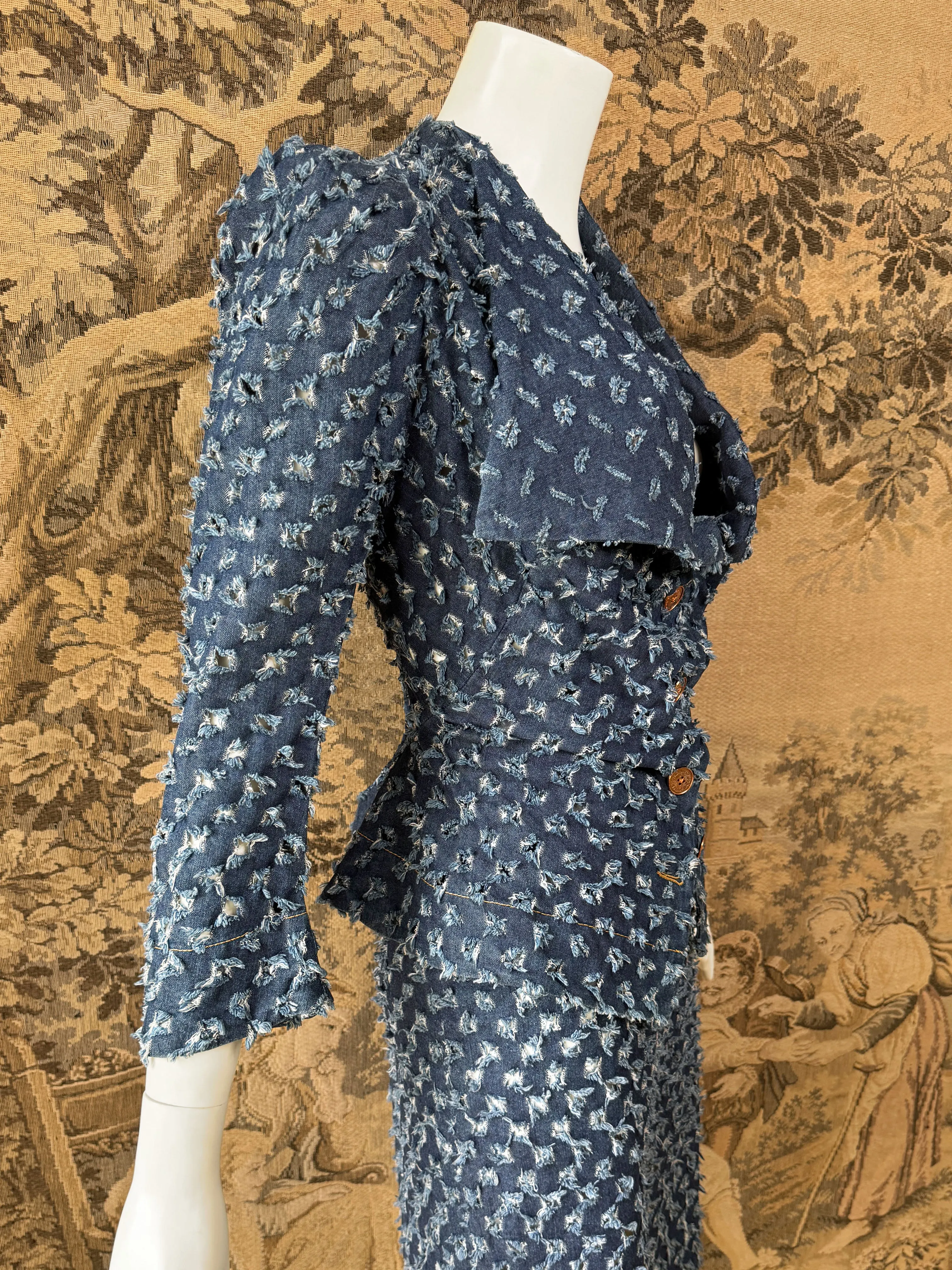 Vivienne Westwood Anglomania 1998 Cut Slash Denim Skirt Suit