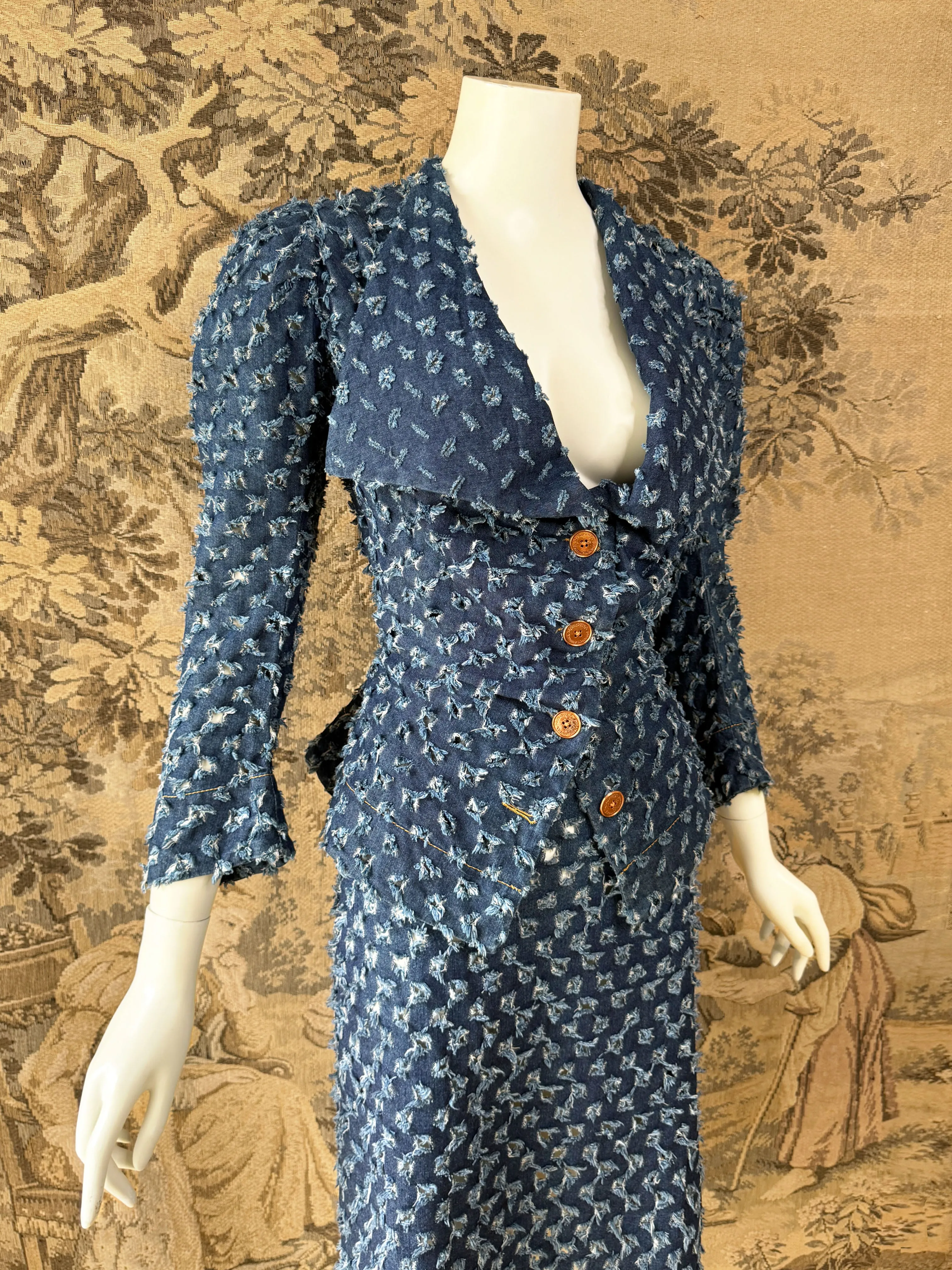 Vivienne Westwood Anglomania 1998 Cut Slash Denim Skirt Suit
