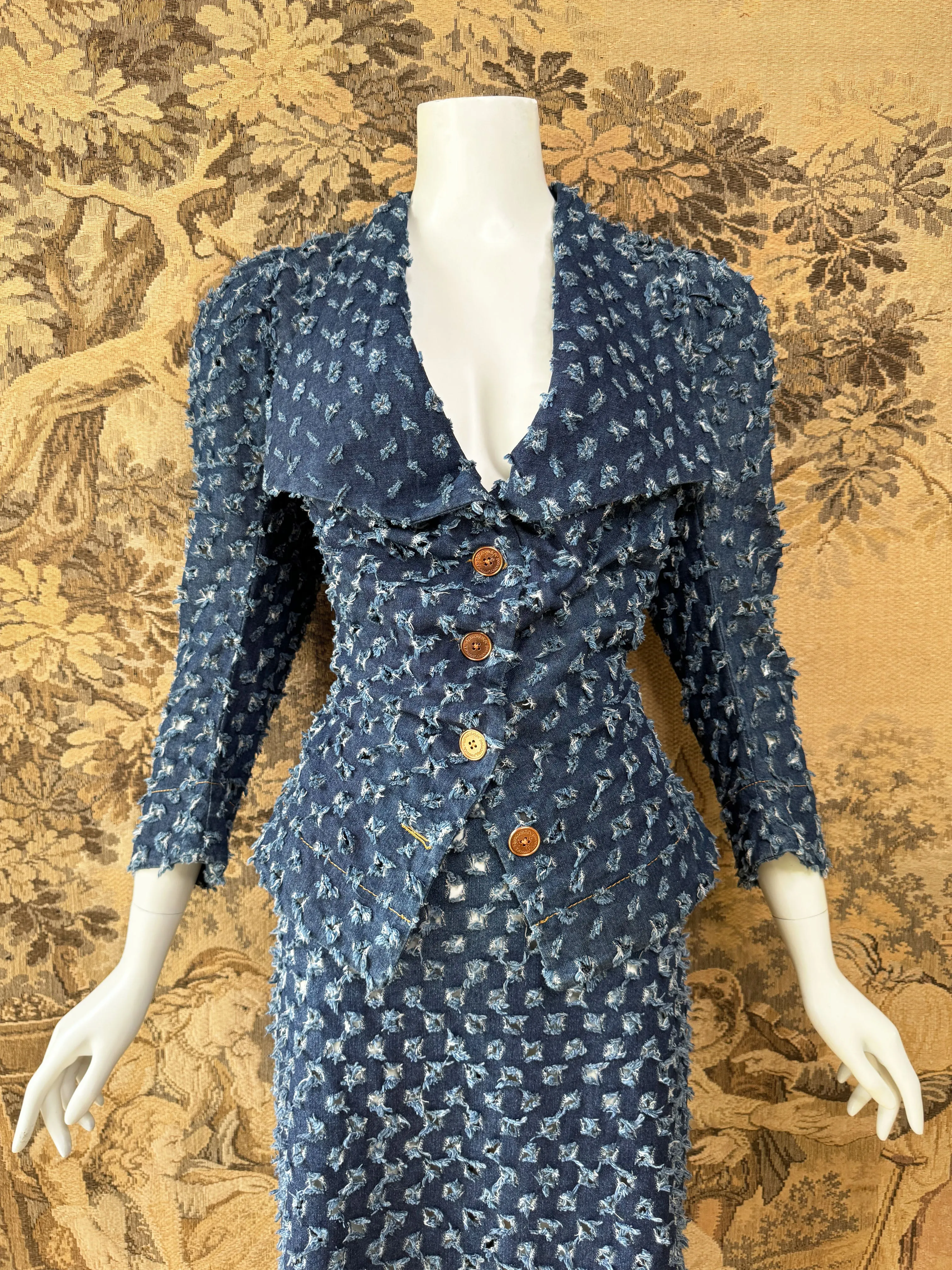 Vivienne Westwood Anglomania 1998 Cut Slash Denim Skirt Suit