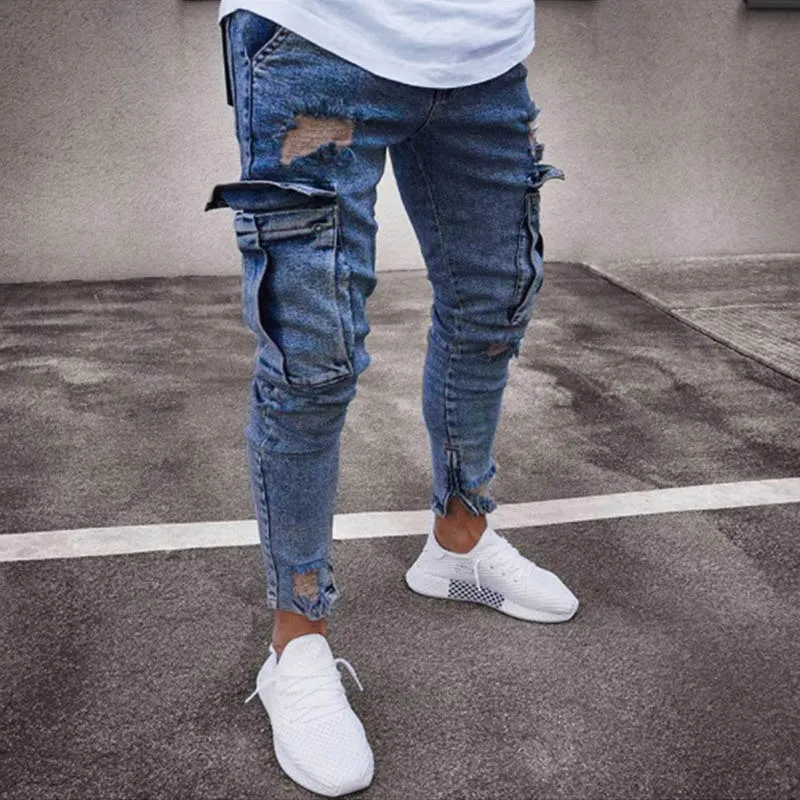 West Louis™ Trend Knee Hole Zipper Feet Jeans