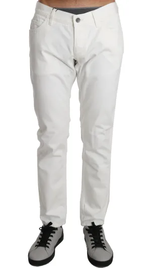 White Cotton SLIM DENIM Palm Crown Pants