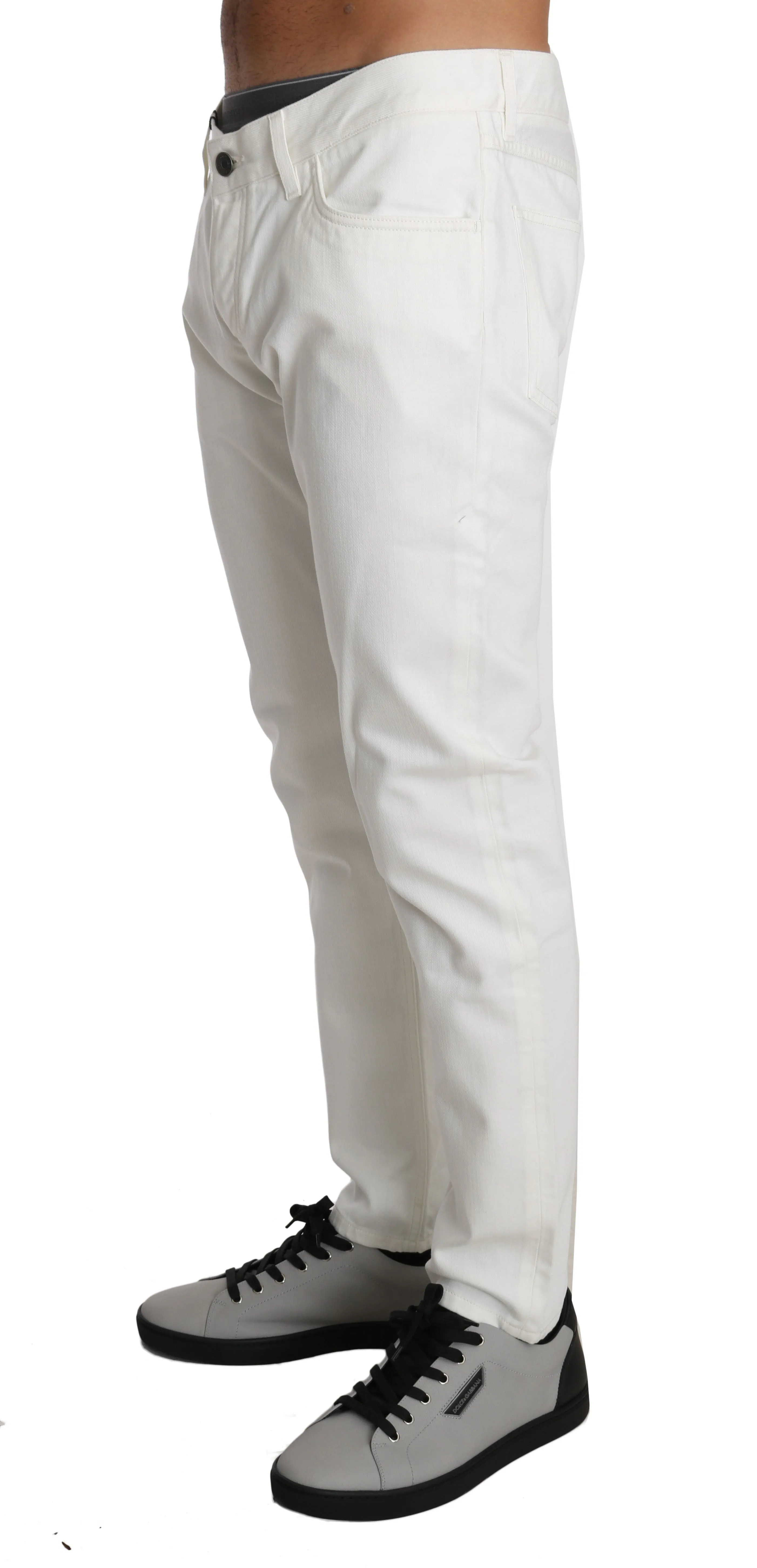 White Cotton SLIM DENIM Palm Crown Pants