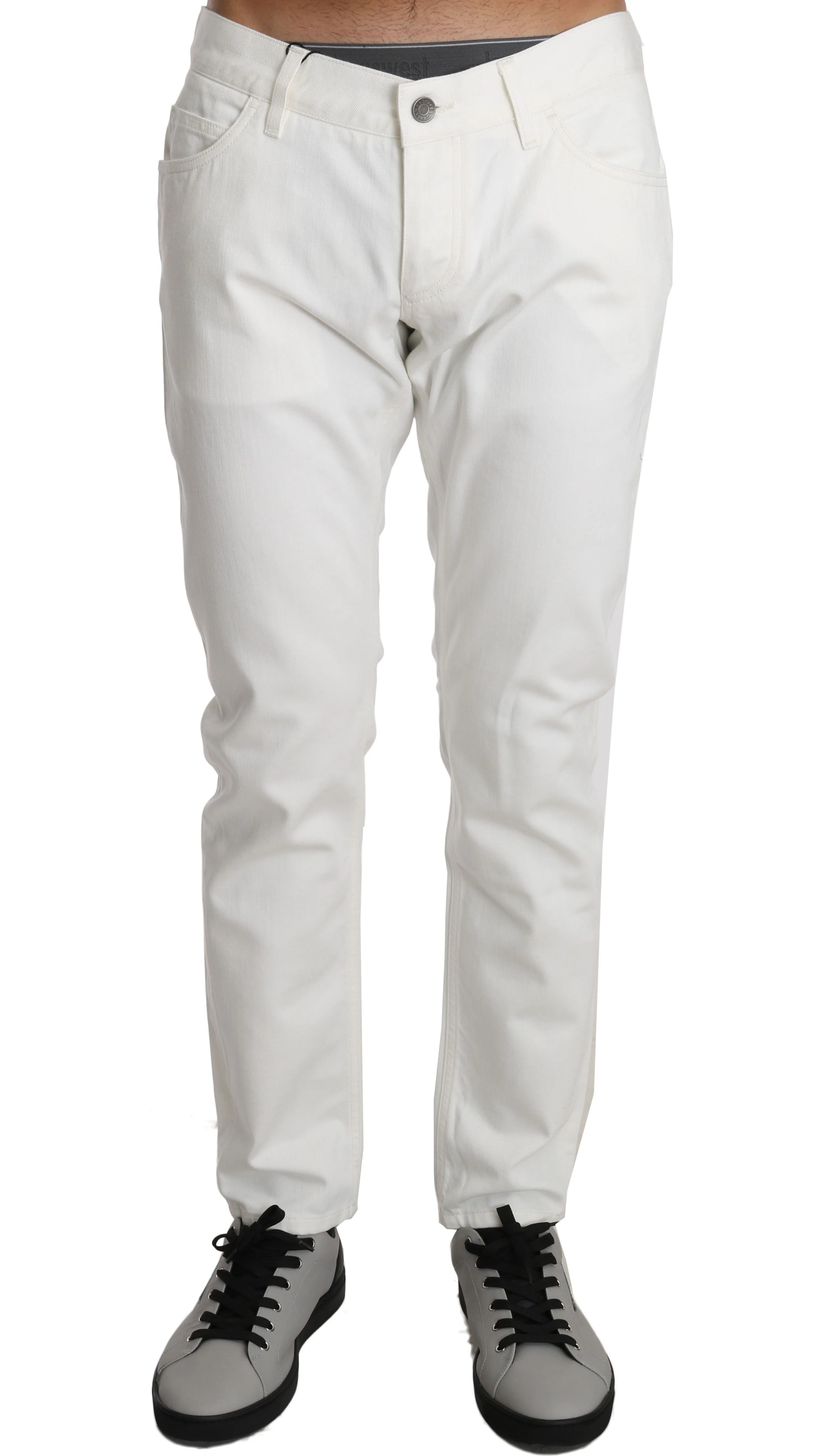 White Cotton SLIM DENIM Palm Crown Pants