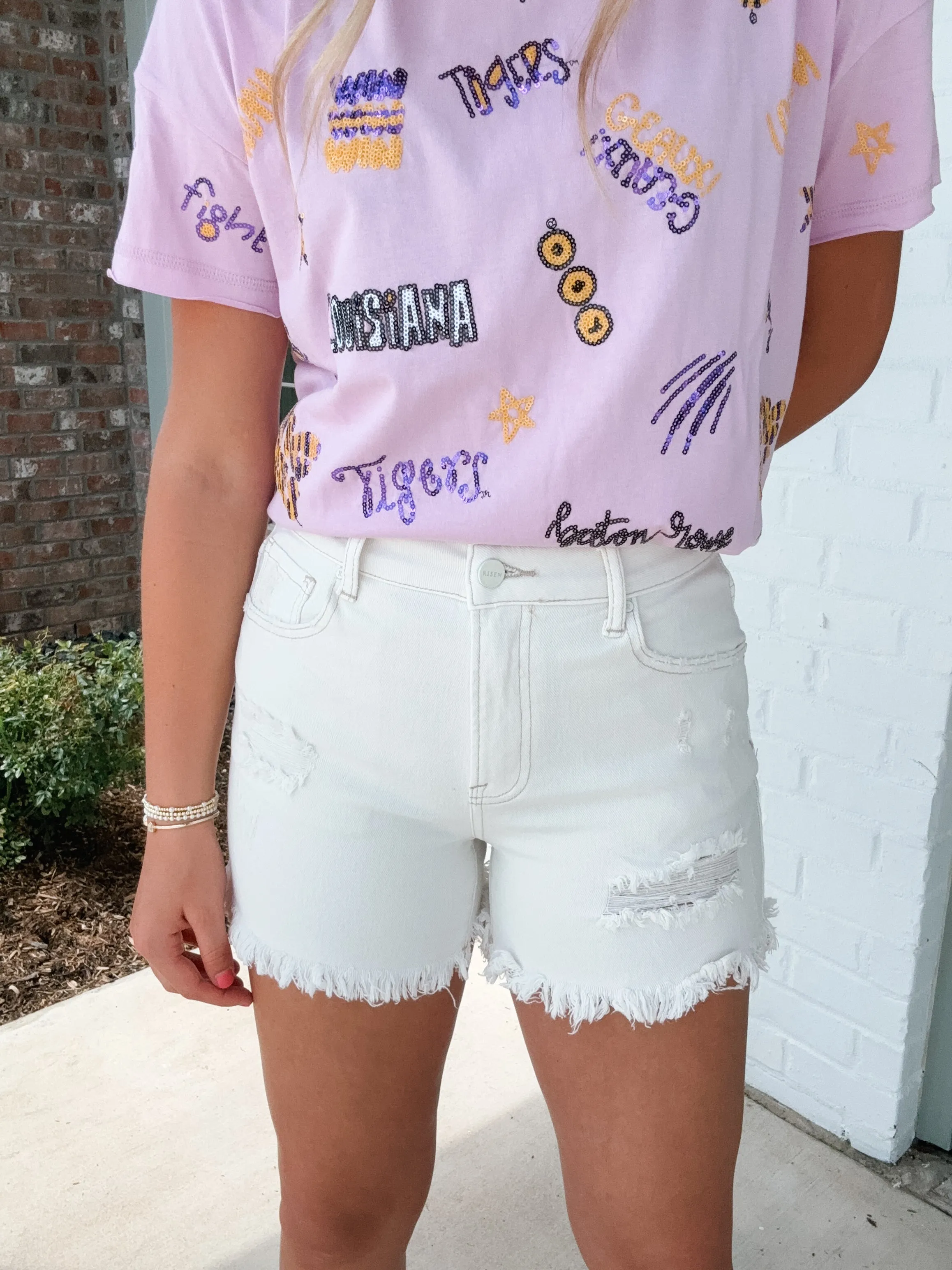 White Distressed Denim Shorts
