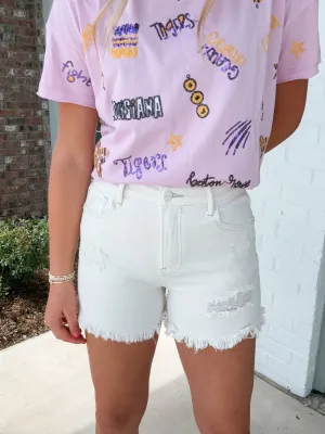 White Distressed Denim Shorts