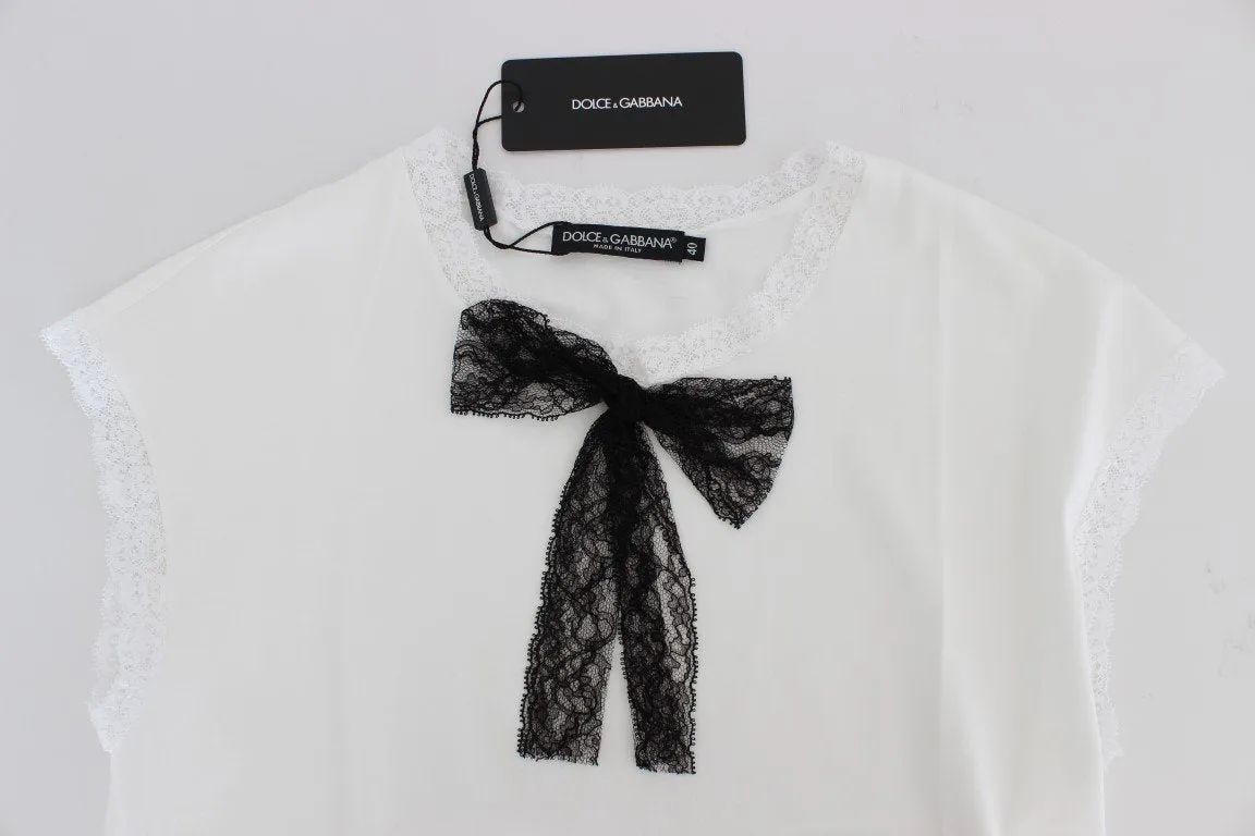 White lace cotton cap sleeve blouse