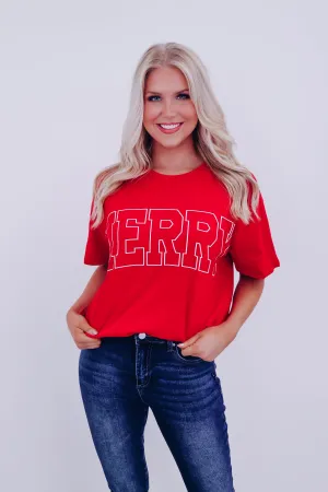 White Letterman "Merry" Graphic Tee