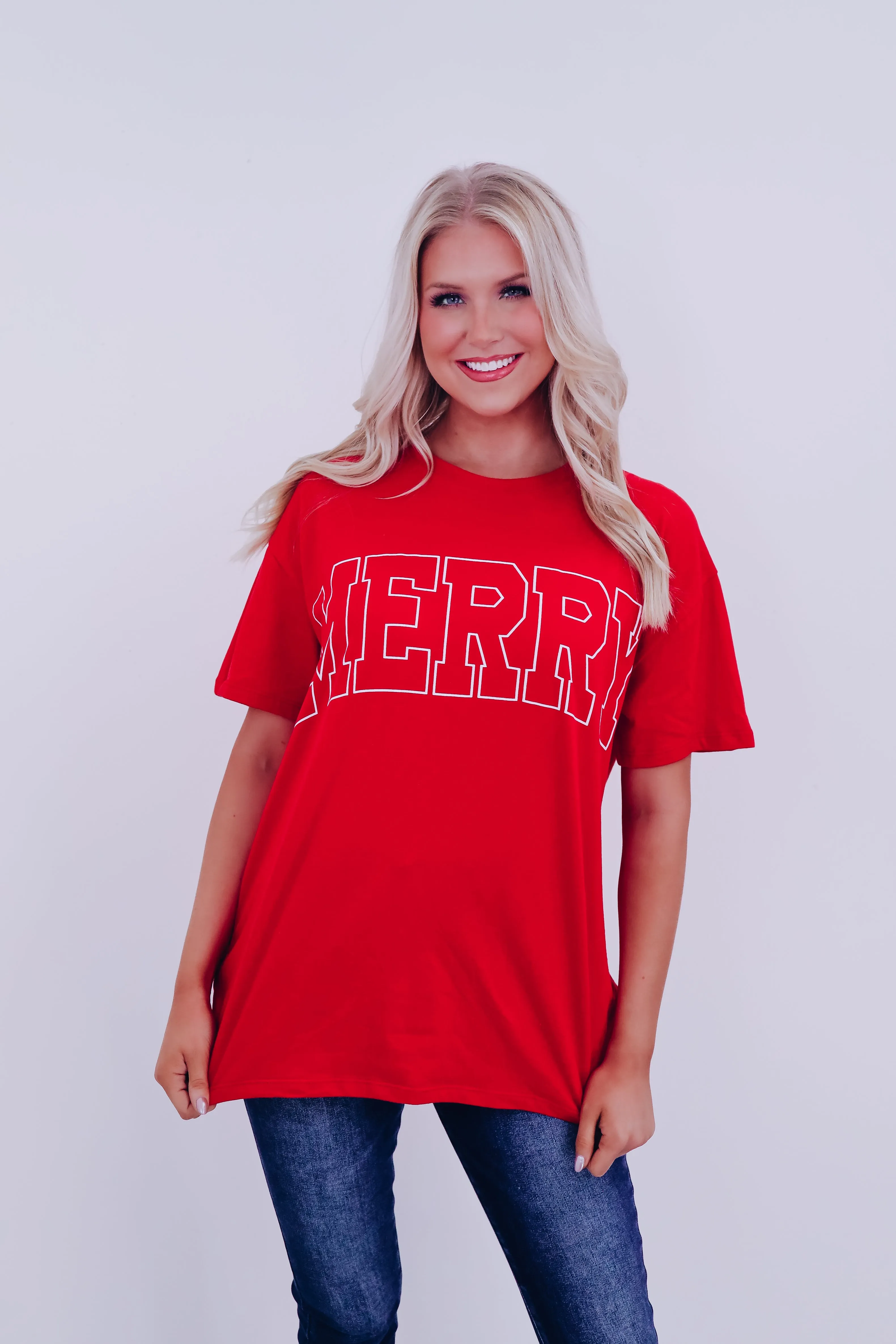 White Letterman "Merry" Graphic Tee