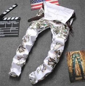 White Printed Men Jeans Size 30-38