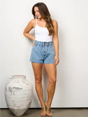 WOMEN'S BUTTON CLOSURE POCKETS DENIM SHORTS