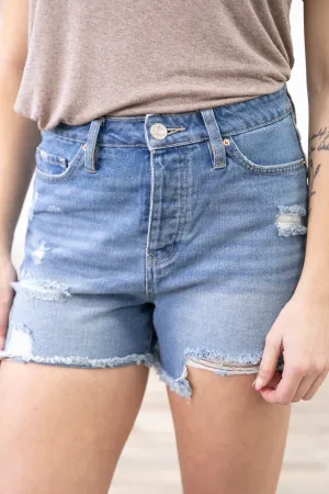 YMI Medium Wash Mom Shorts with Frayed Hem